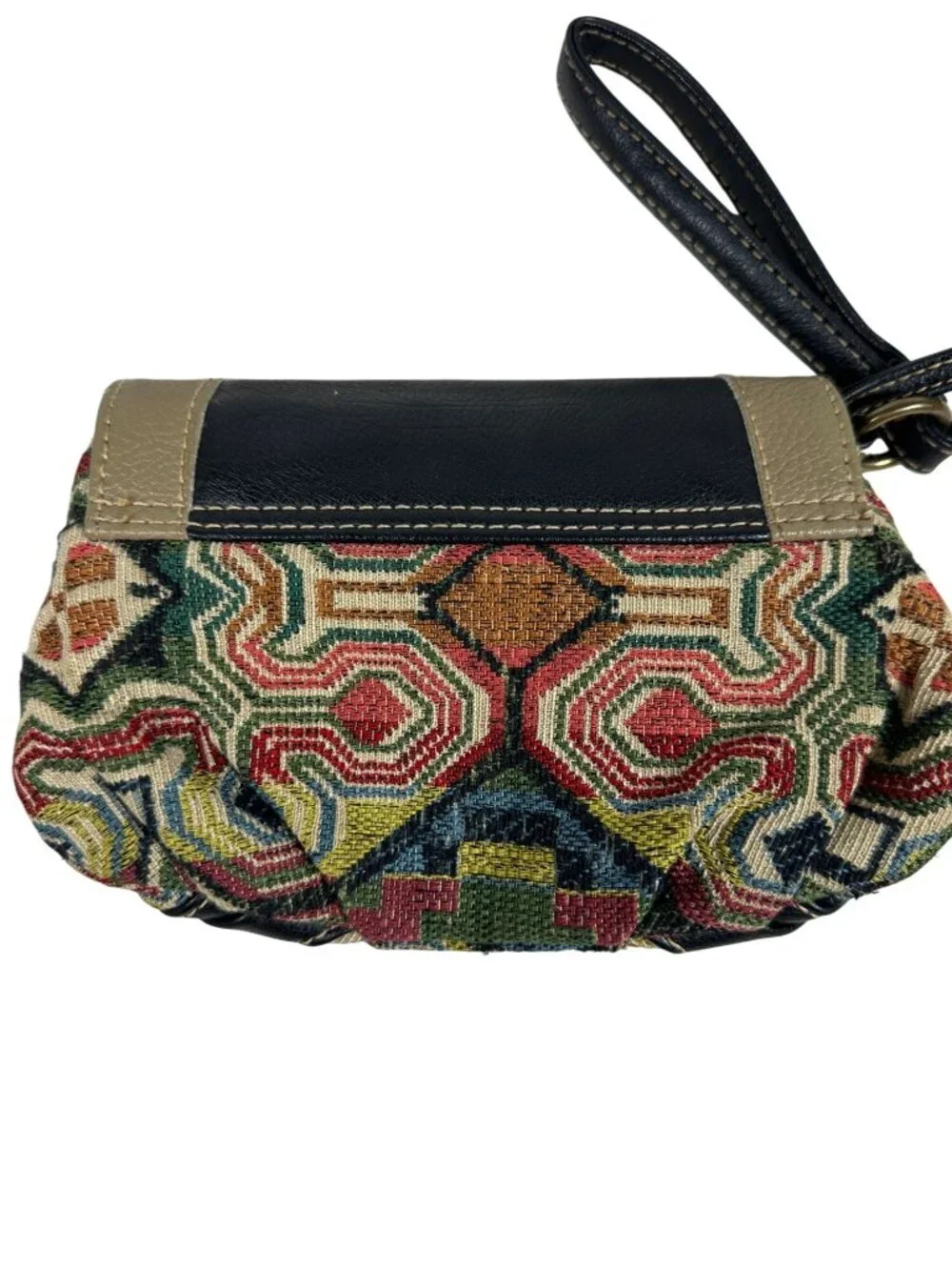 Owl-Themed Wristlet Clutch Tapestry Design Faux Leather Accents Multicolor